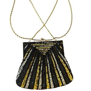 Elegant Black, Gold and Silver Sequin and beaded Evening Bag - Prom time!
